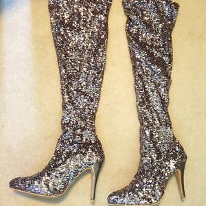Lauren Lorraine Pewter Sequin Heeled Boots